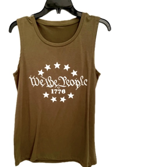 WE THE PEOPLE Medium olive green cotton poly blend unisex tank top like New - Picture 2 of 8